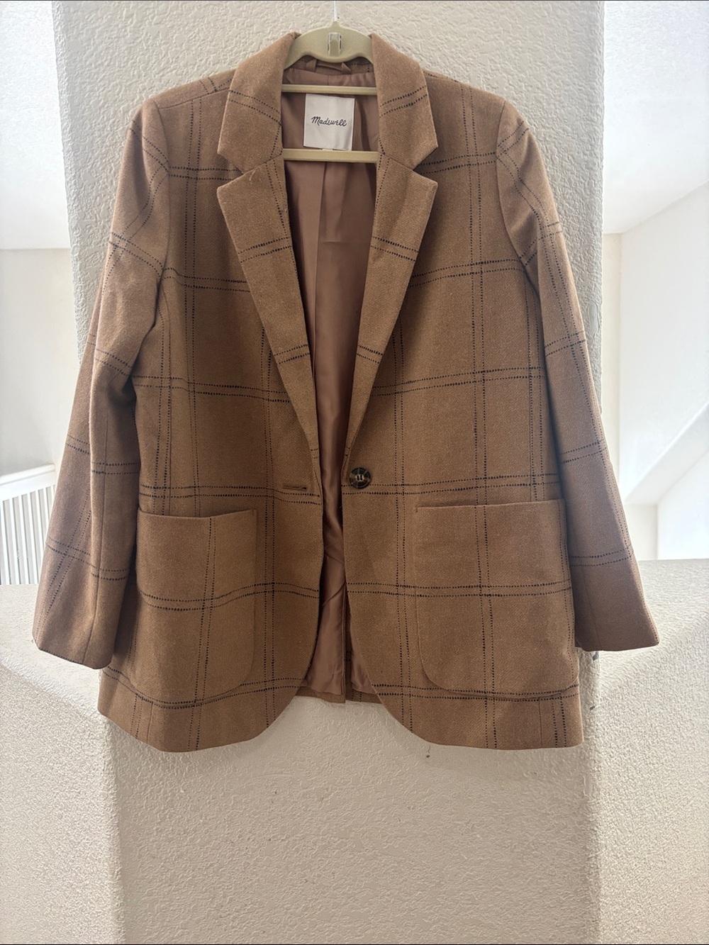 Madewell Tan Plaid Single-Button Blazer